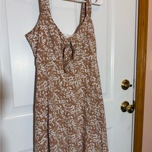 love, Fire Dress- Brown/ Pink Floral & White Printed Tie-Front Skater Dress